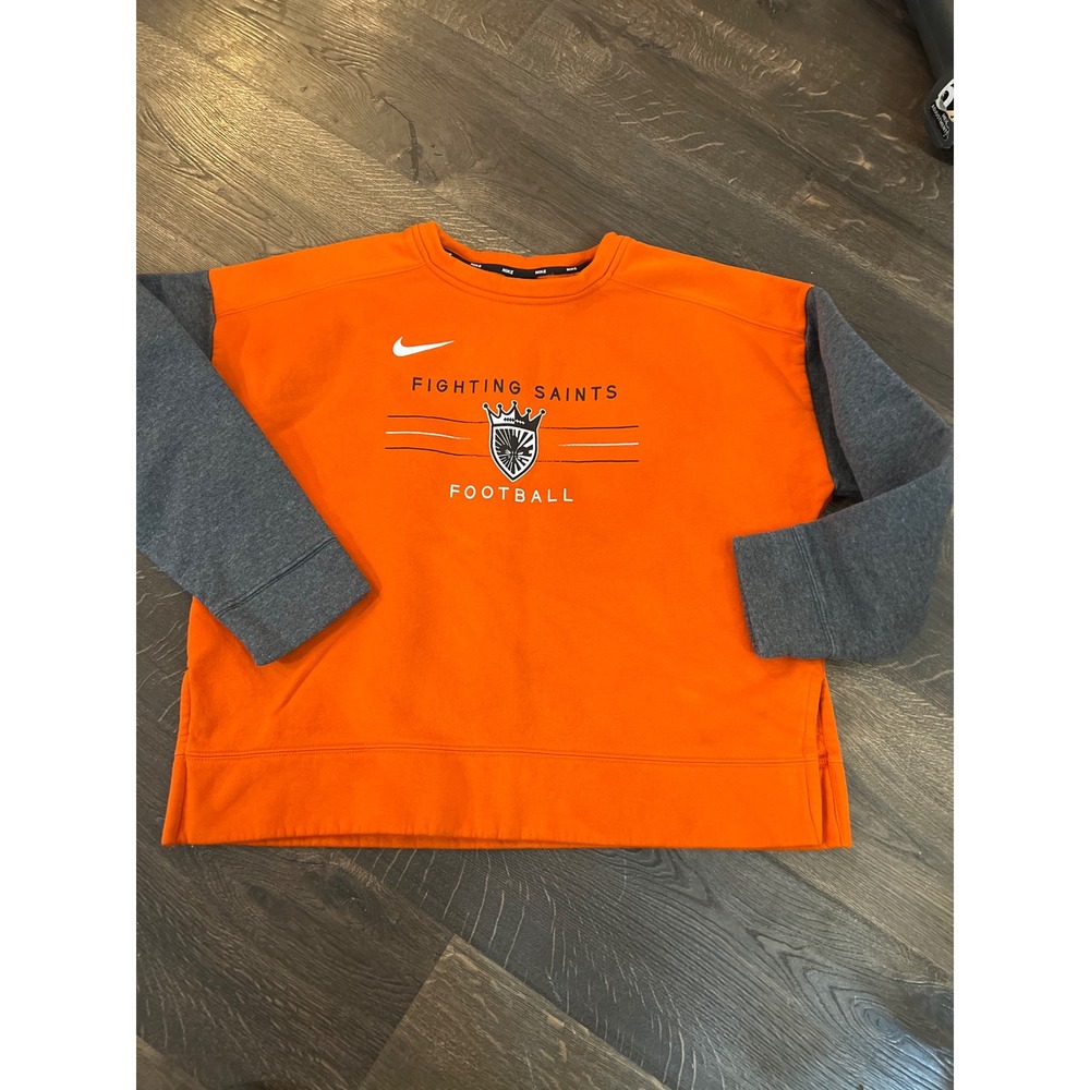 Nike Fighting Saints Football Crewneck Sweatshirt Orange Grey L Womans